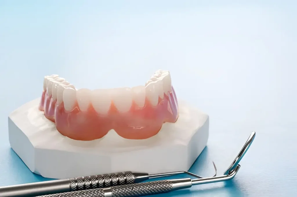 Especialista colocando una prótesis dental fija en un paciente en Odontología Life
