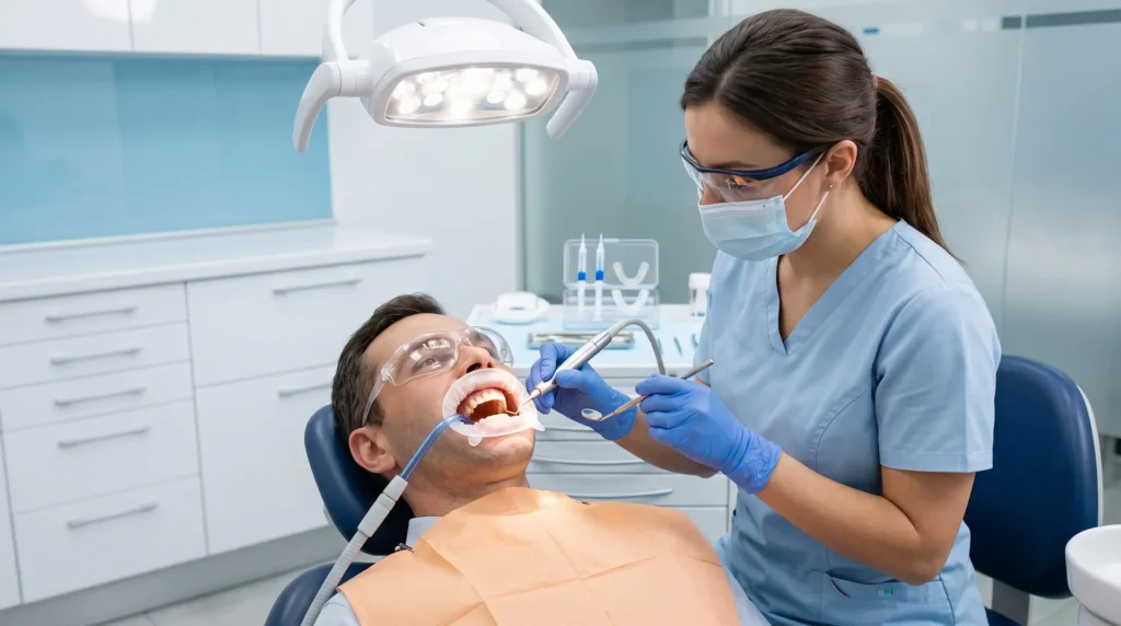 Blanqueamiento dental con limpieza previa antes del tratamiento