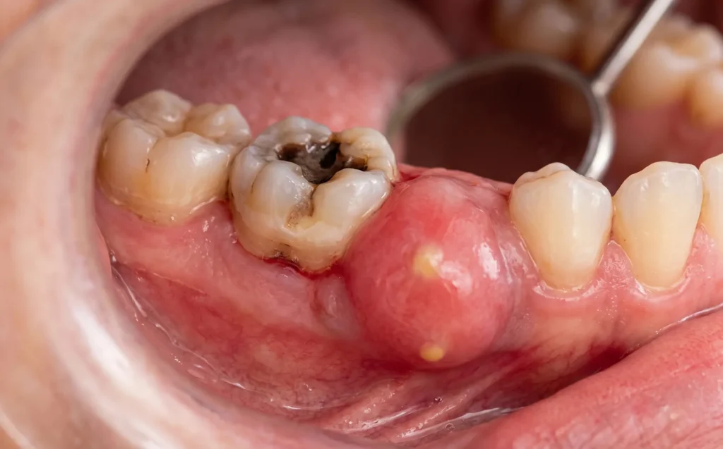 Flemón dental causado por infección y acumulación de pus