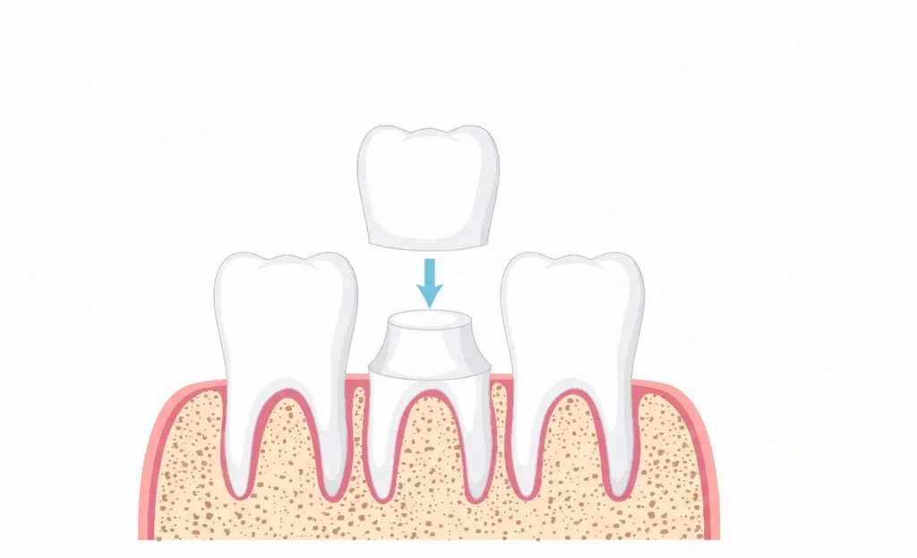 Ilustración de una corona dental colocada sobre un diente