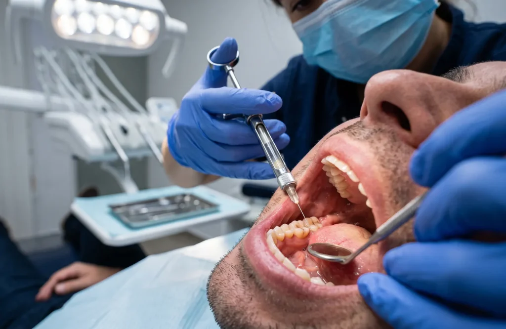 Aplicar anestesia durante un tratamiento dental para controlar molestias