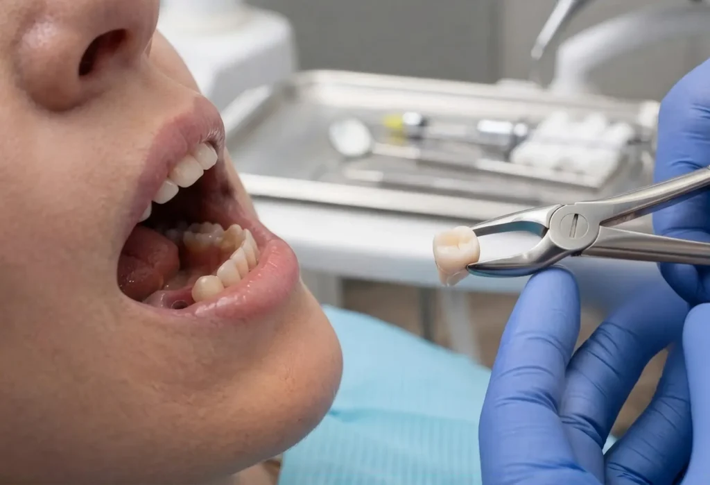Odontología y extracción dental simple para retirar una pieza afectada